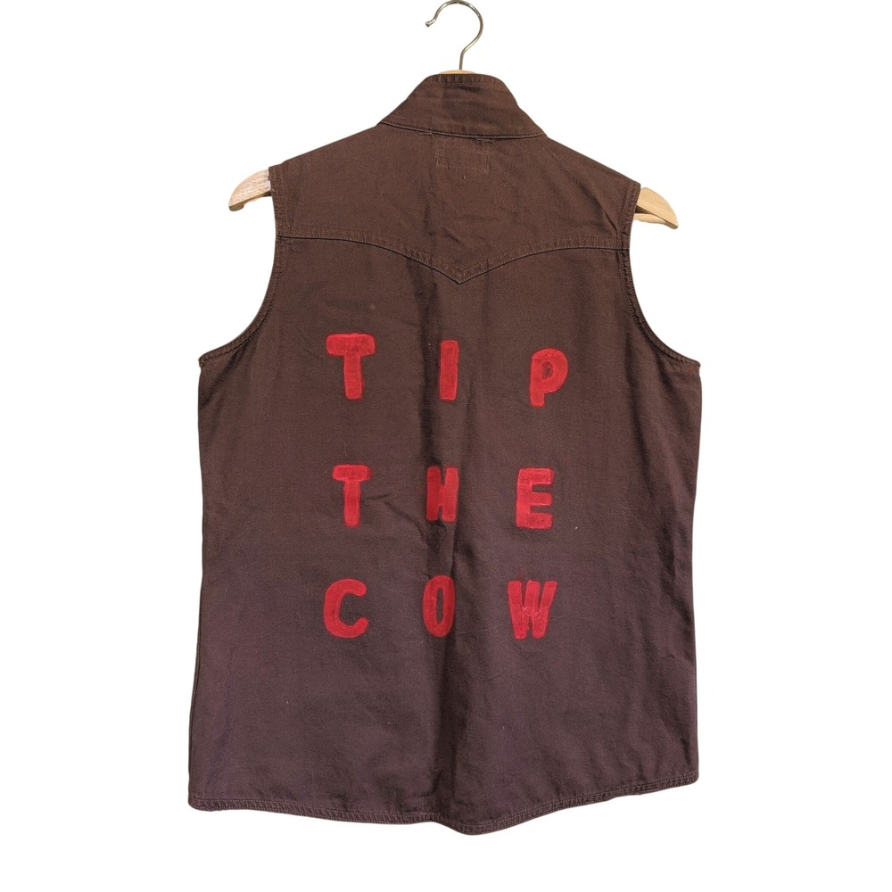 Wrangler Womens Brown Canvas Utility Vest Tip The Cow Hand Painted Rodeo